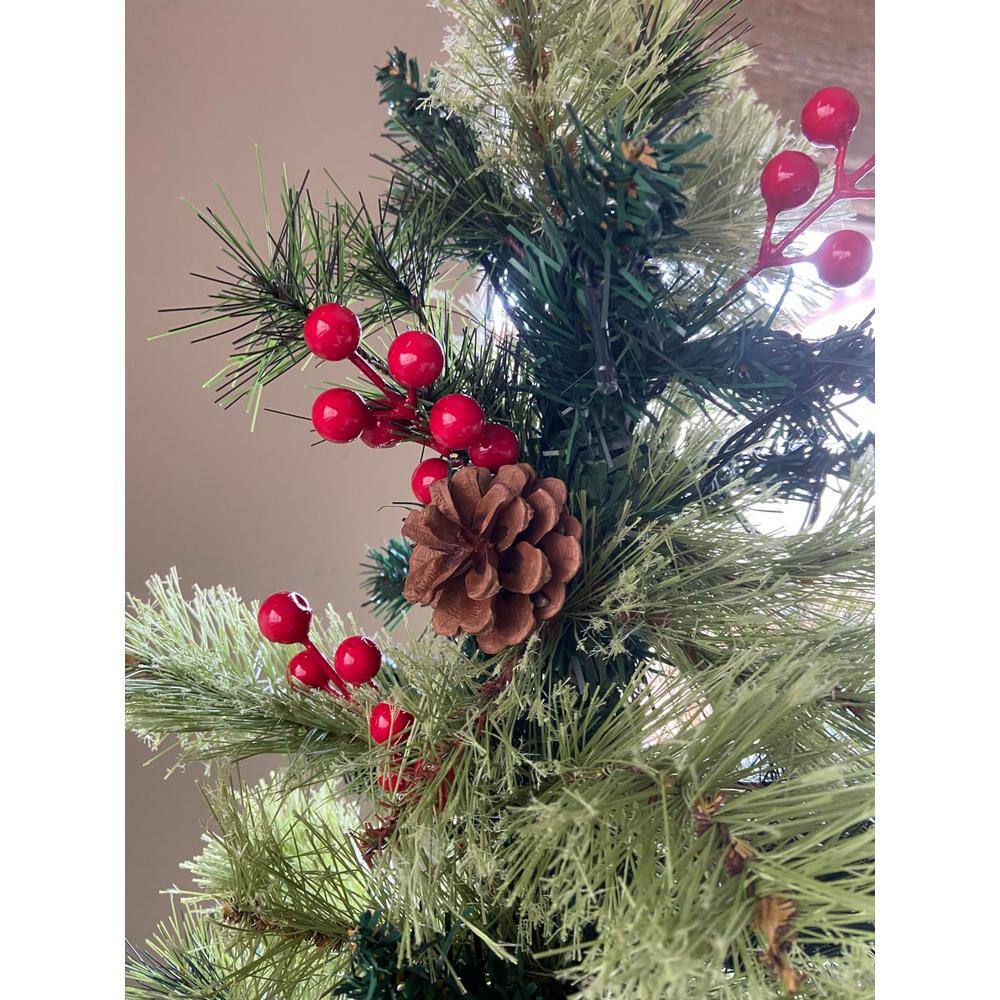 5-Foot Pre-Lit Green Christmas Tree with Pine Cones and Red Berries