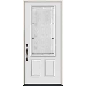 36 in. x 80 in. Right-Hand 3/4-Lite Wendover Decorative Glass Modern White Steel Prehung Front Door