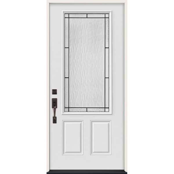 JELD-WEN 36 in. x 80 in. Right-Hand 3/4-Lite Wendover Decorative Glass Modern White Steel Prehung Front Door