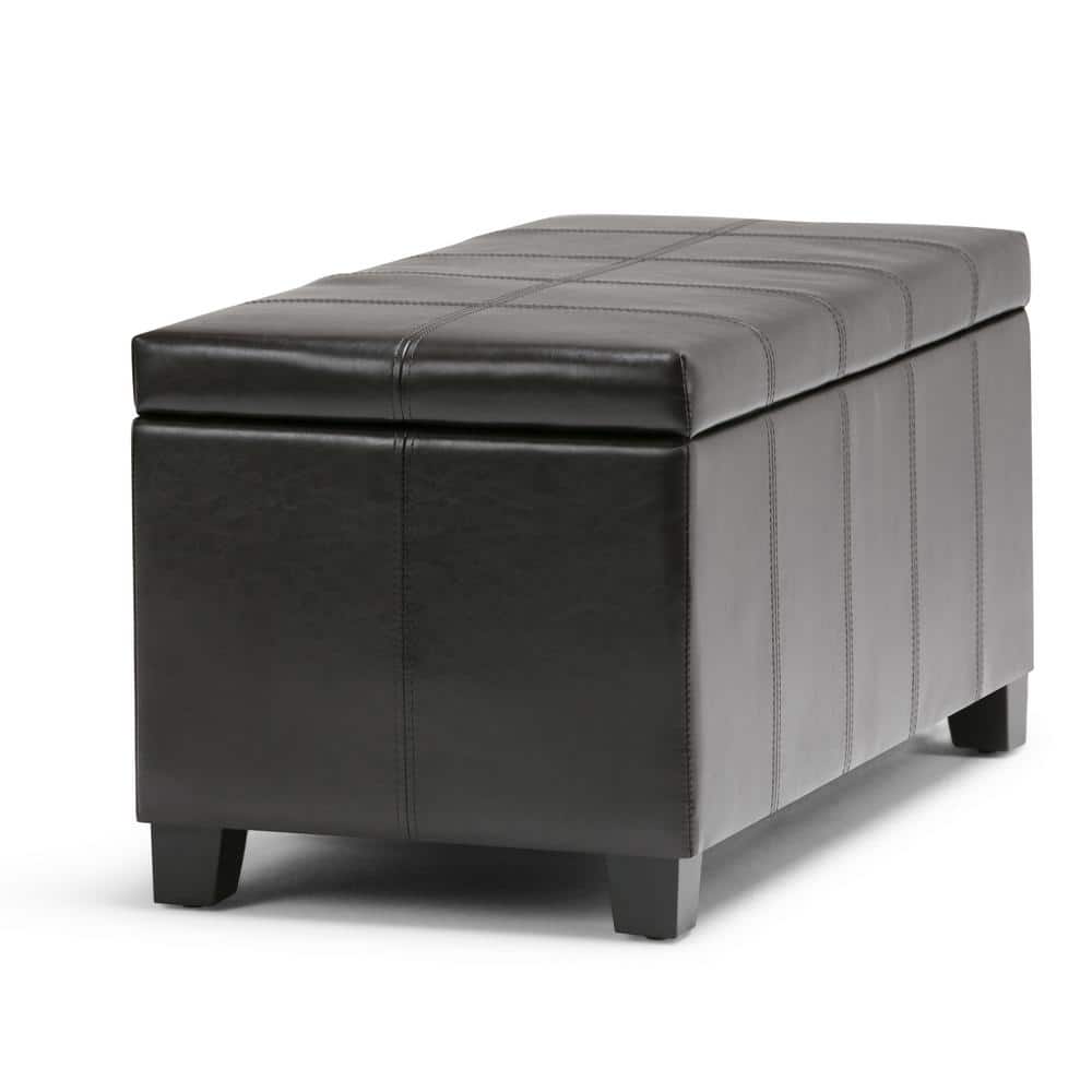 Dover Espresso Brown Faux Leather Storage Ottoman Bench
