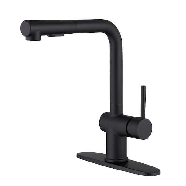 Mondawe Single-Handle High Arc Pull Down Sprayer Kitchen Faucet Deck Mount Kitchen Faucet in Matte Black