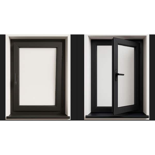 36in. x 60in. Wht/BLK, Single Sash, uPVC Triple Pane, Tilt & Turn LowE Window, Replacement/New Construction w/Screen, RH
