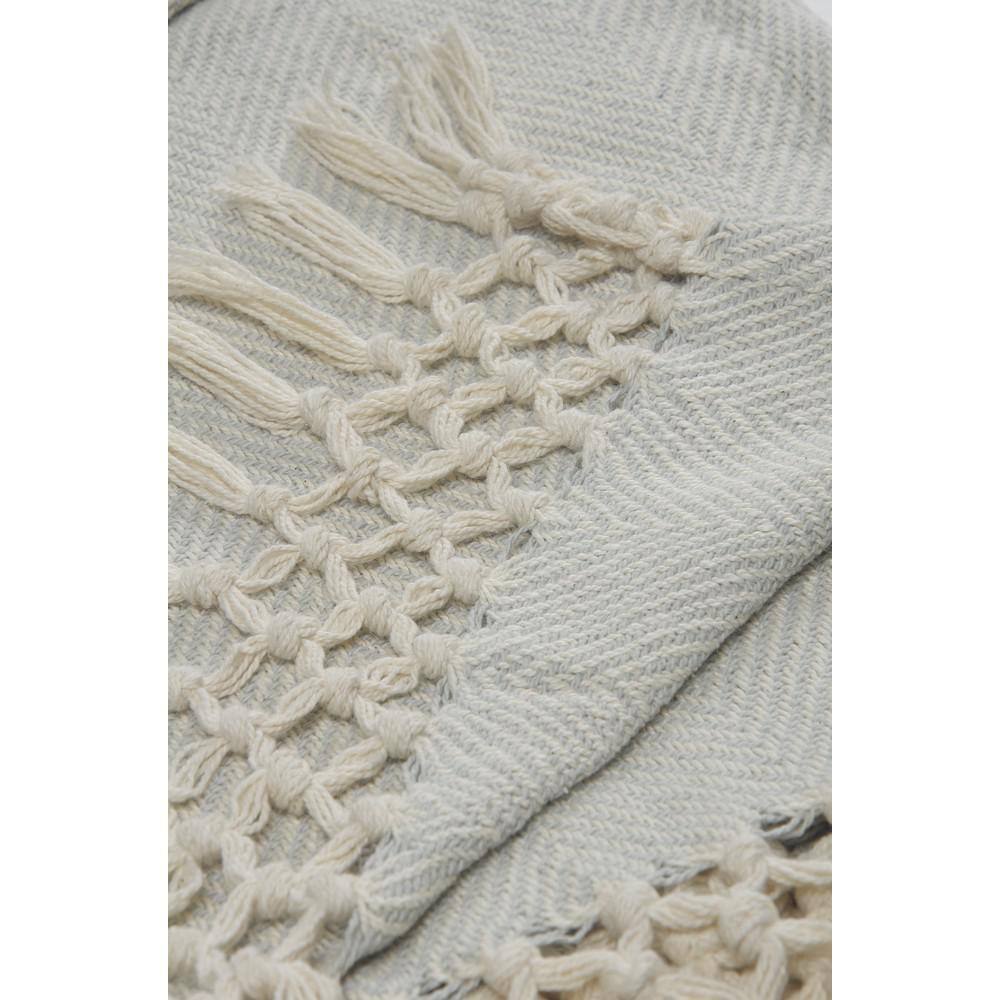 Gray Cotton Herringbone Throw Blanket with Fringe