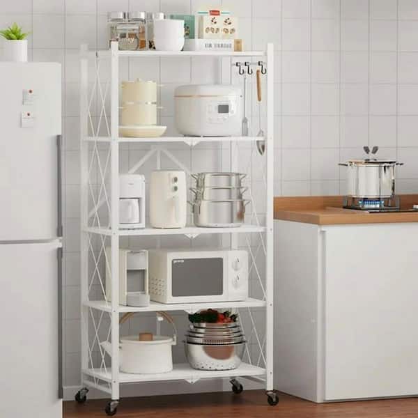 Bunpeony 5-Tier White Foldable Metal Rack Storage Shelving Unit