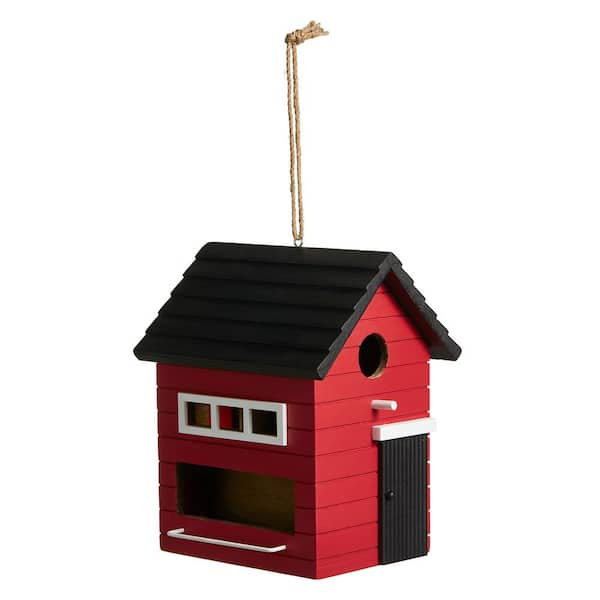 10.25 in. L Modern Functional and Decorative Red Solid Wood Outdoor Garden Birdhouse