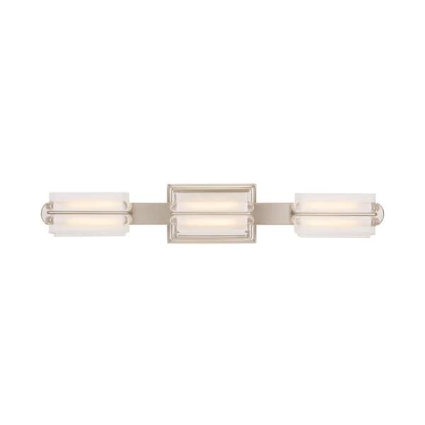 Home Decorators Collection Saltarell 40-Watt Equivalent 3-Light Brushed Nickel LED Vanity Light with Clear Etched Glass