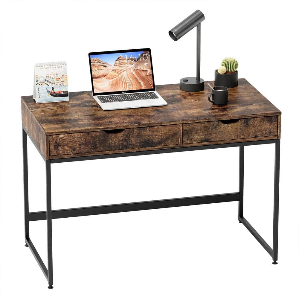 Bestier 43.31 in. Rustic Brown Computer Desk with 2-Drawers