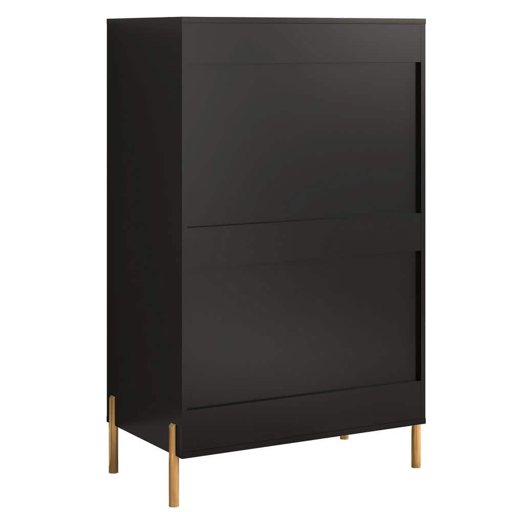 Black Vertical 5-Drawer Dresser Chest with Gold Handles