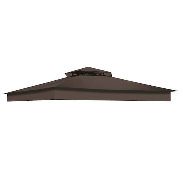 Zeus & Ruta 12 ft. x 10 ft. Tan Coffee Canopy Top Replacement Patio Pavilion Cover UV30 Sunshade (2-Tier)