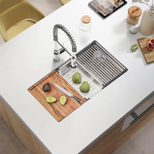 32 in. Single Bowl Undermount 304 Stainless Steel Workstation Sink with Faucet Grid Board Colander Drying Rack Strainer