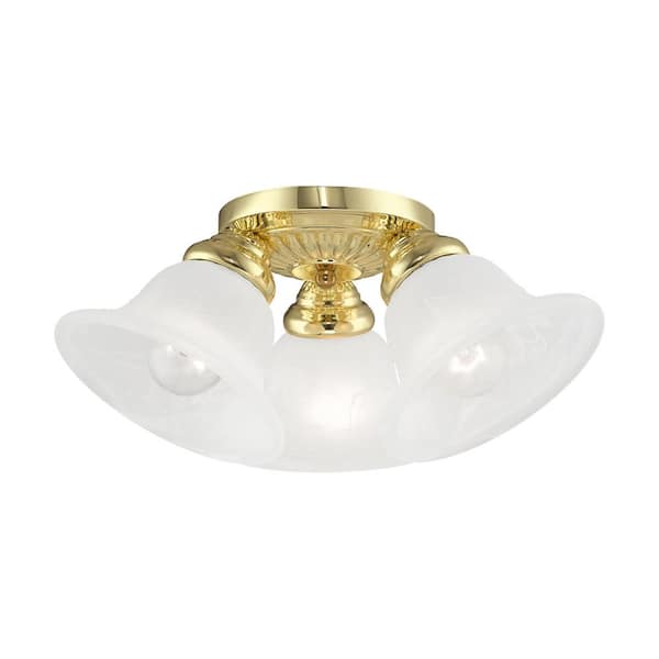 AVIANCE LIGHTING Bodenham 16 in. 3-Light Polished Brass Semi Flush Mount with White Alabaster Glass