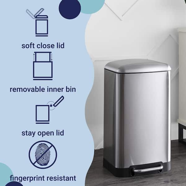 EKO 30L & 6L Fingerprint-Resistant Stainless Step Pedal Trash Can Combo Set