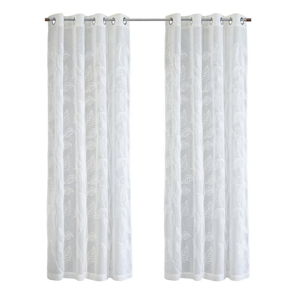 Lausanne Off-white Polyester Chenille 52 in. W x 84 in. L Grommet Indoor Sheer Curtain (Single Panel)
