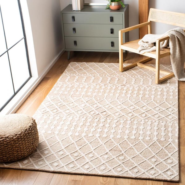 Blossom Beige/Ivory 4 ft. x 4 ft. Geometric Aztec Square Area Rug