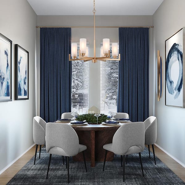 Gold 6-Light Modern Island Chandelier High Ceiling Light for Kitchen, Dining Room with Cylinder Frosted Glass Shades