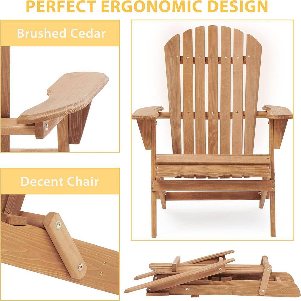 Light Brown Wood Folding Adirondack Chair Set of 2