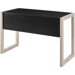 44 in. Rectangular Natural/Black Writing Desk with Storage