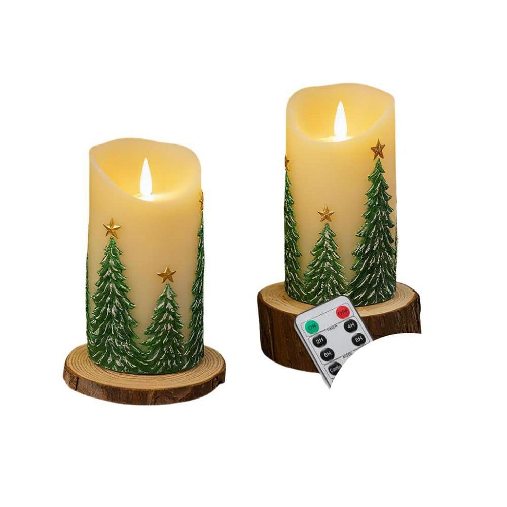 Embossed Christmas Tree Real Wax LED Candles-Flameless Flickering