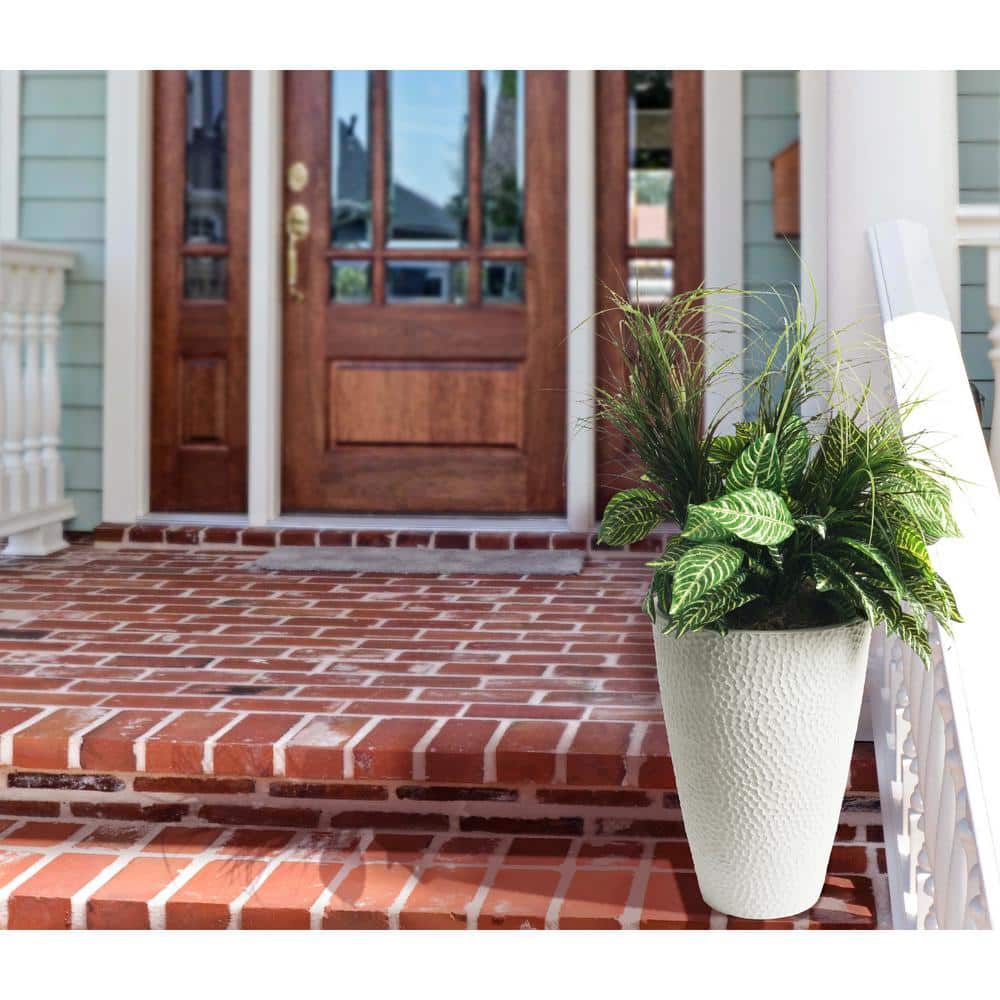 Weathered White Large Round Textured Outdoor Planter