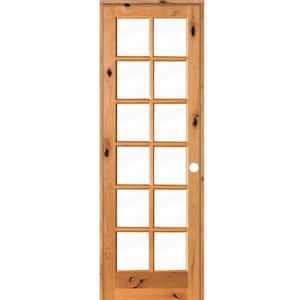 30 in. x 96 in. Rustic Knotty Alder 12-Lite Left-Hand Clear Glass Clear Stain Solid Wood Single Prehung Interior Door