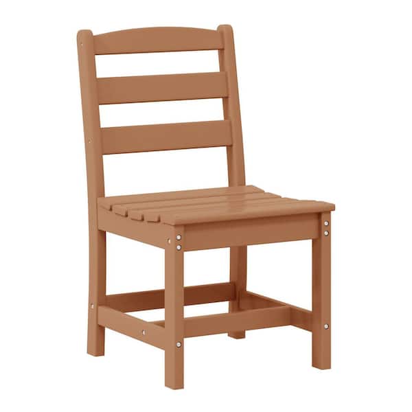 Shoreside All-Weather Plastic Outdoor Patio Armless Dining Side Chair, Teak