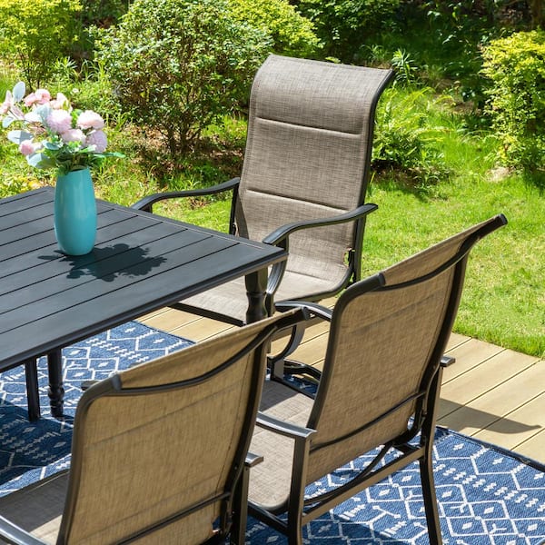 Hampton bay high garden black steel padded sling on sale outdoor patio swivel dining chairs