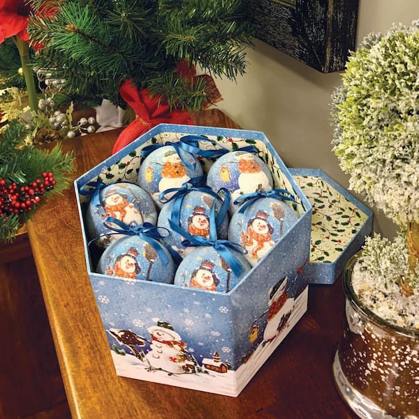 HEMSLY INC Cheerful Snowmen Christmas Tree Ornaments in Decorative Box (Set of 14)