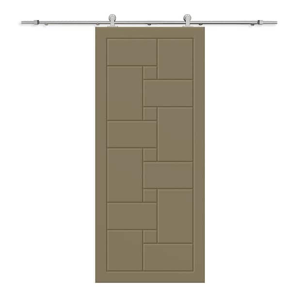 CALHOME 36 in. x 84 in. Olive Green Painted Composite MDF Paneled Interior Sliding Barn Door with Hardware Kit
