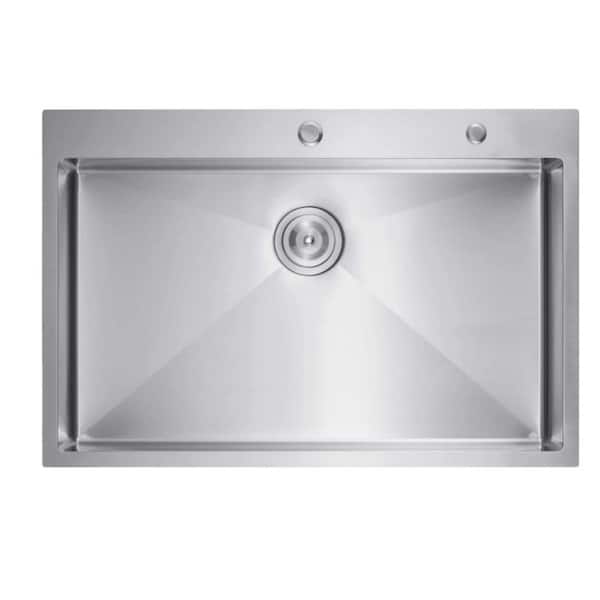 16 Gauge Brushed Nickel Stainless Steel 33 in. x 22 in. Drop-In Bar Sink Kitchen Sink with Drain