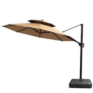 11 ft. Cantilever Offset Outdoor Patio Umbrella with 260 lbs. Fillable Base, Tan