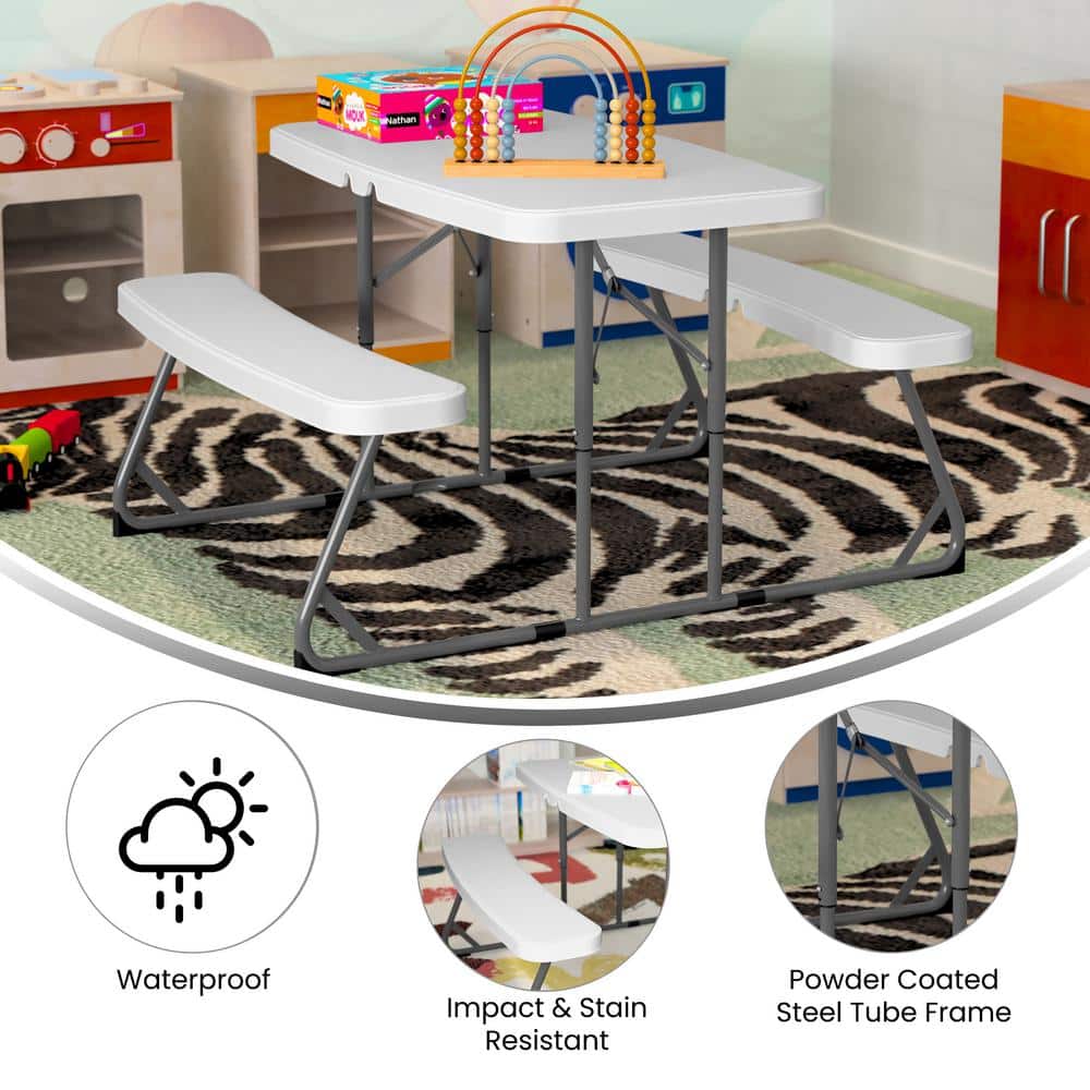 White and Gray Steel Kids Folding Picnic Table
