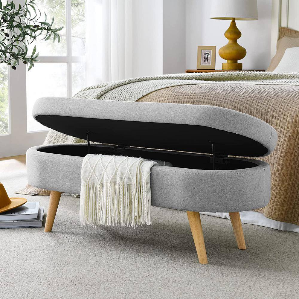 Ottoman Gray Oval Storage Bench(16 in. H x 43.5 in. W x 16 in. D) LL