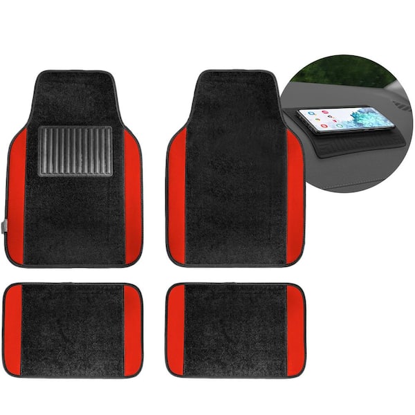 FH Group 4-Piece Red Universal Carpet Floor Mat Liners with Colored Trim - Full Set