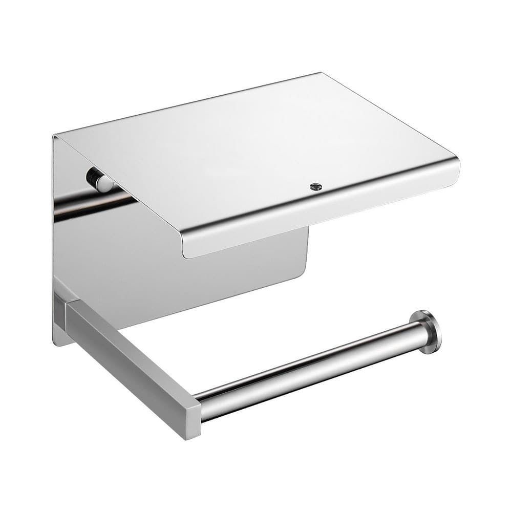 Stainless Steel Wall-Mount Single Post Toilet Paper Holder with Shelf Holders Tissue Roll Holder Hangers Stand in Chrome price history on PriceWatchPro