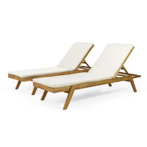Bexley 2-Piece Wood Outdoor Chaise Lounge with Cream Cushions
