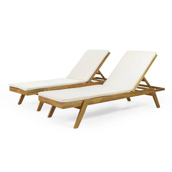 Noble House Bexley 2-Piece Wood Outdoor Patio Chaise Lounge with Cream Cushions