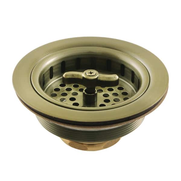 Tacoma 3-1/2 in. x 2-5/16 in. Stainless Steel Kitchen Sink Basket Strainer in Antique Brass