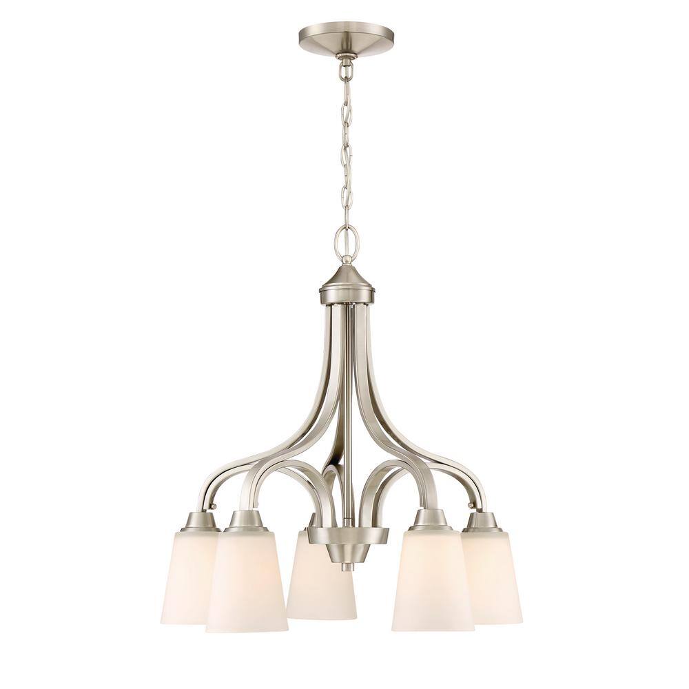Grace 5-Light Down Chandelier in Brushed Polished Nickel with Frosted Glass Shades