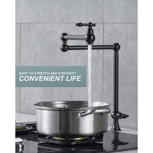 Oil Rubbed Bronze Deck Mounted Pot Filler with Double Handle Swing Folding Faucet in Solid Brass