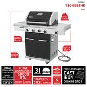 Deluxe 4-Burner Natural Gas Grill in Black with Ceramic Searing Side Burner and Gourmet Plus Cooking System