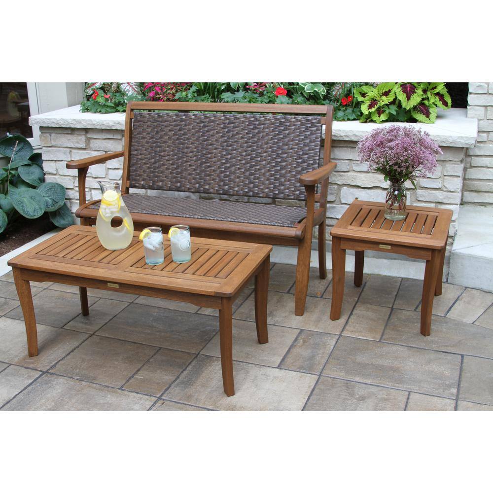 Sustainable Eucalyptus Rectangular Patio Coffee Table with Stainless Steel Accents