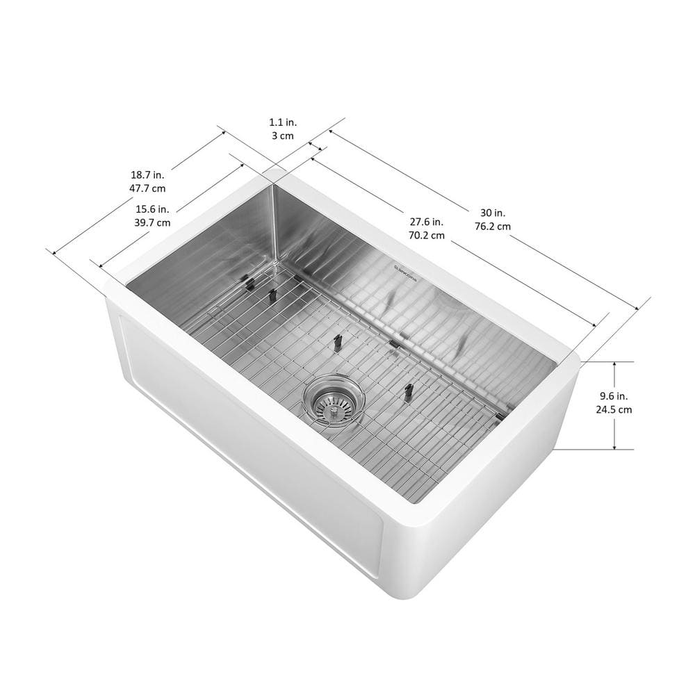 Holbrook Matte White and Stainless Steel 30 in. Farmhouse Apron Kitchen Sink