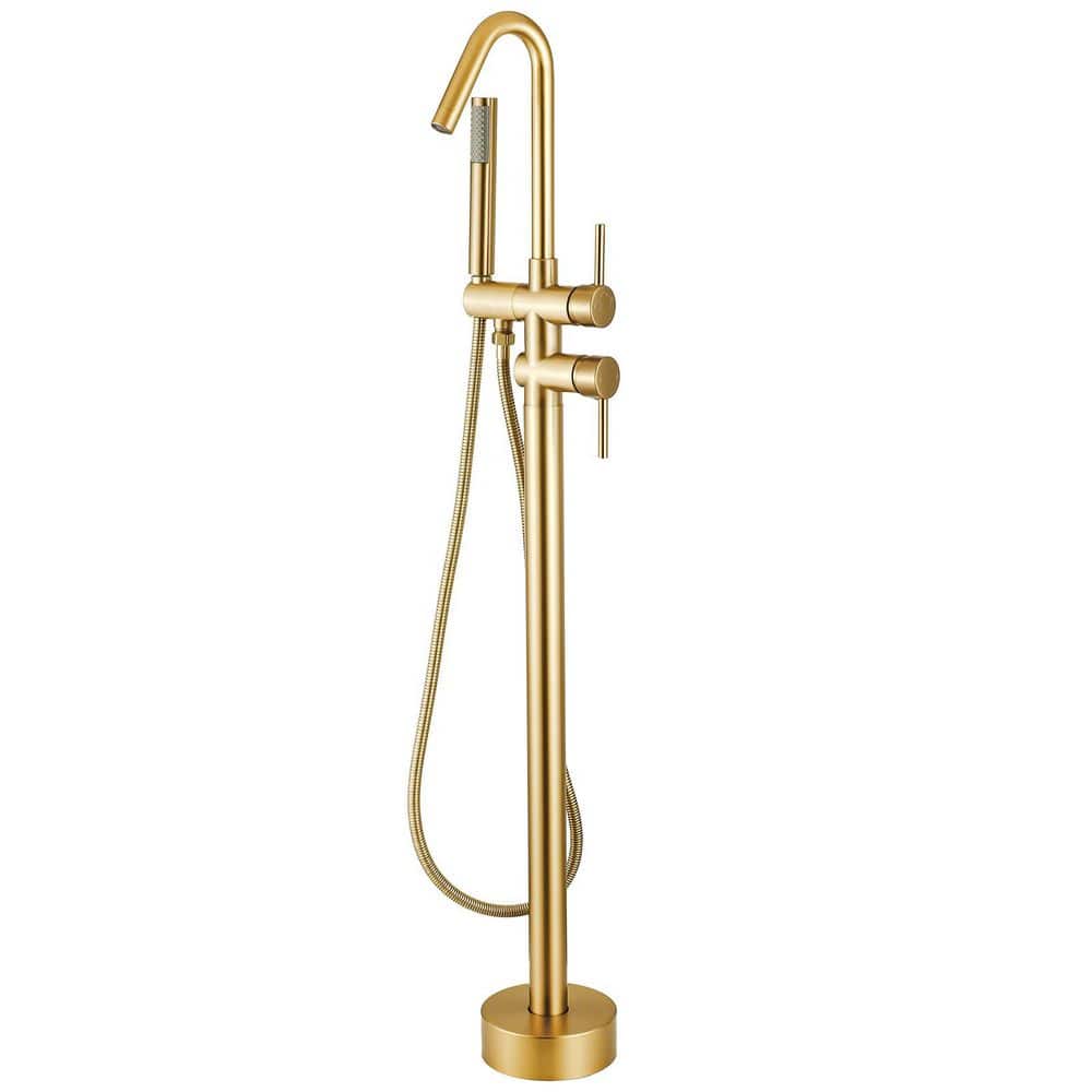 2-Handle Freestanding Floor Mount Roman Tub Faucet Bathtub Filler with High spout in Brushed Gold price history on PriceWatchPro