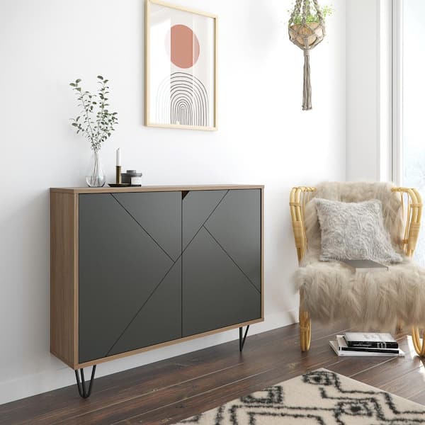 Nexera Slim Nutmeg and Charcoal Grey Storage Cabinet with 2-Doors