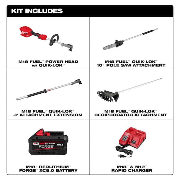 M18 FUEL 18V 10 in. Brushless Cordless Battery Powered QUIK-LOK Pole Saw 8.0 Ah FORGE Kit w/ Reciprocator Attachment