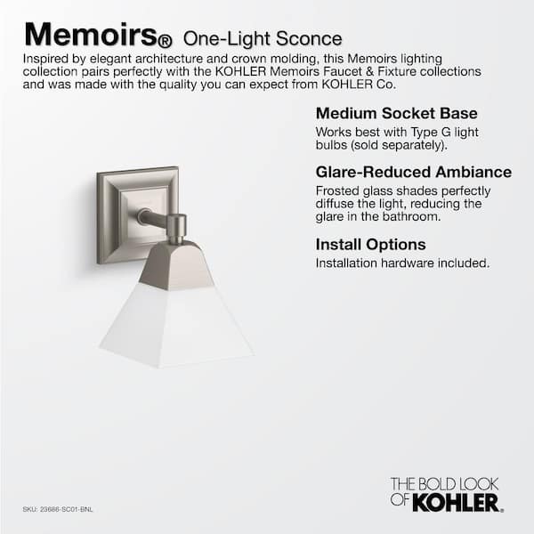 KOHLER Memoirs 1-Light Brushed Nickel Wall Sconce