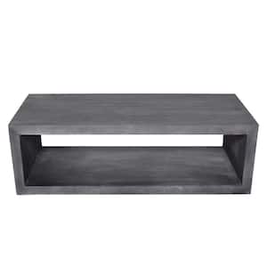 58 in. L Charcoal Gray Rectangular Cube Shape Wooden Coffee Table with Open Bottom Shelf