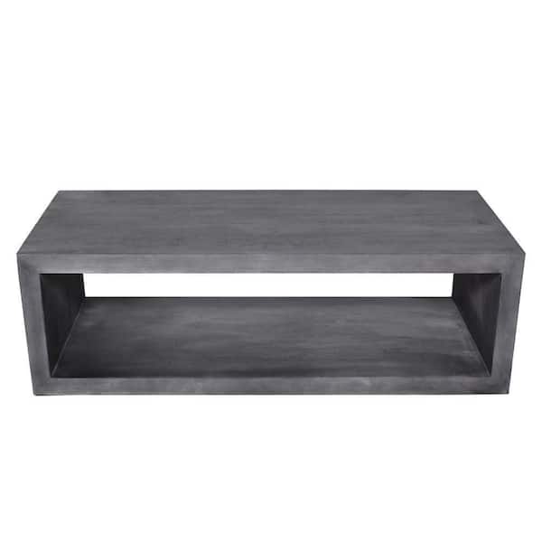THE URBAN PORT Keli 58 in. Charcoal Gray Rectangular Wooden Coffee Table with Open Bottom Shelf