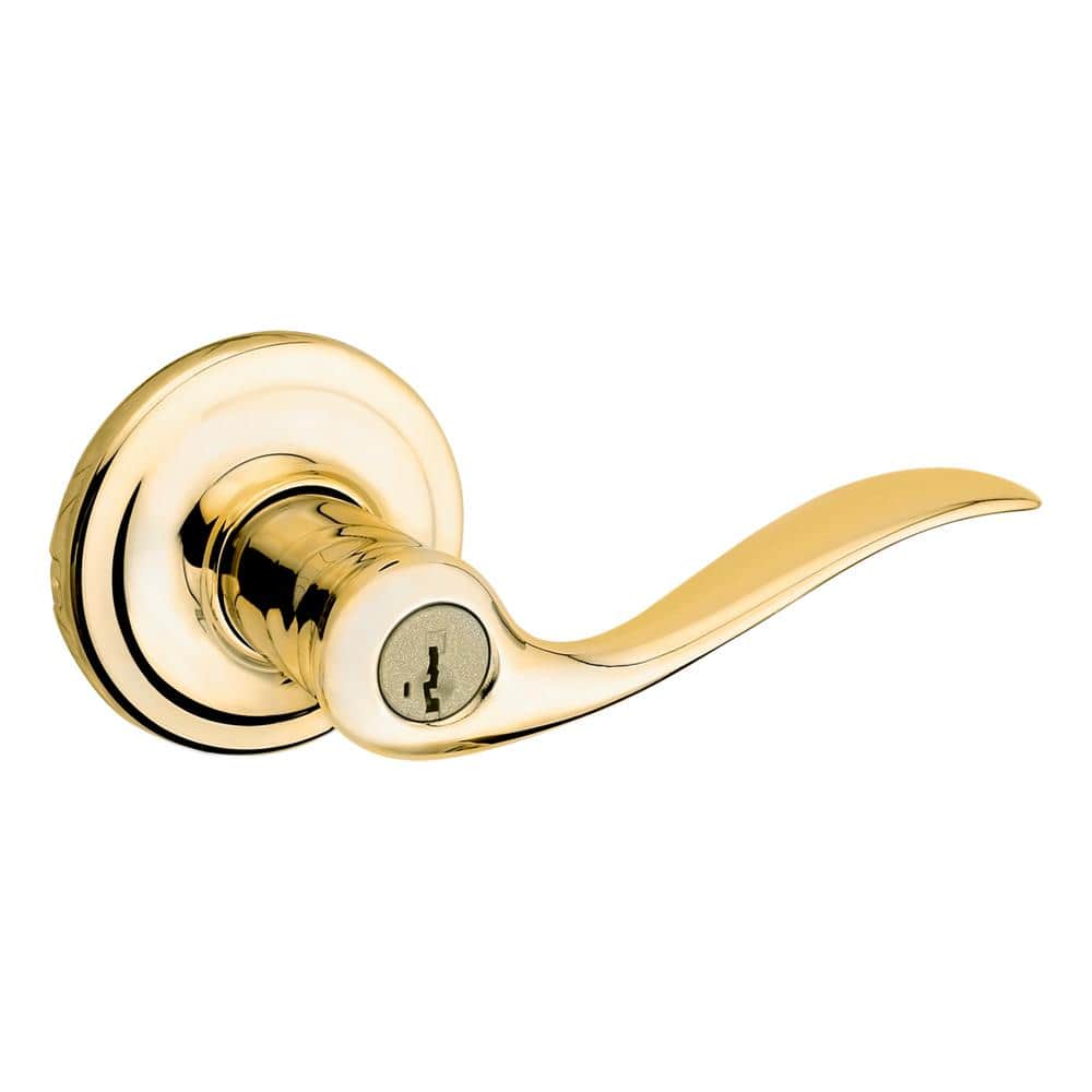 Kwikset Tustin Polished Brass Entry Door Handle Featuring SmartKey