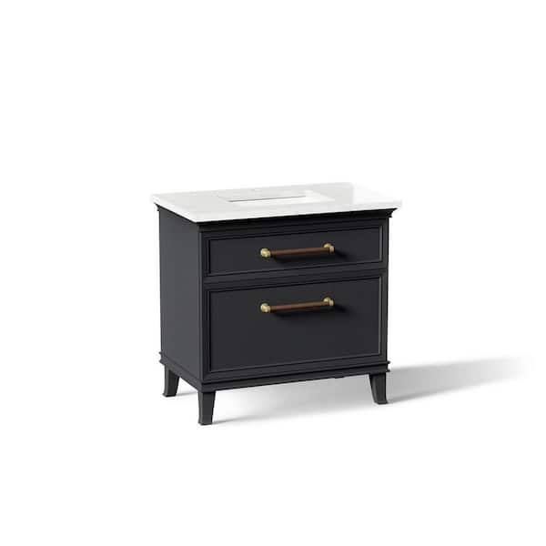 Harken 36in. Single Sink Freestanding Slate Grey Bath Vanity with White Quartz Top Unassembled